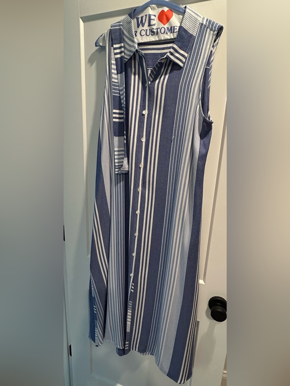 Faherty Blue and White Striped Sleeveless Button-Down Dress